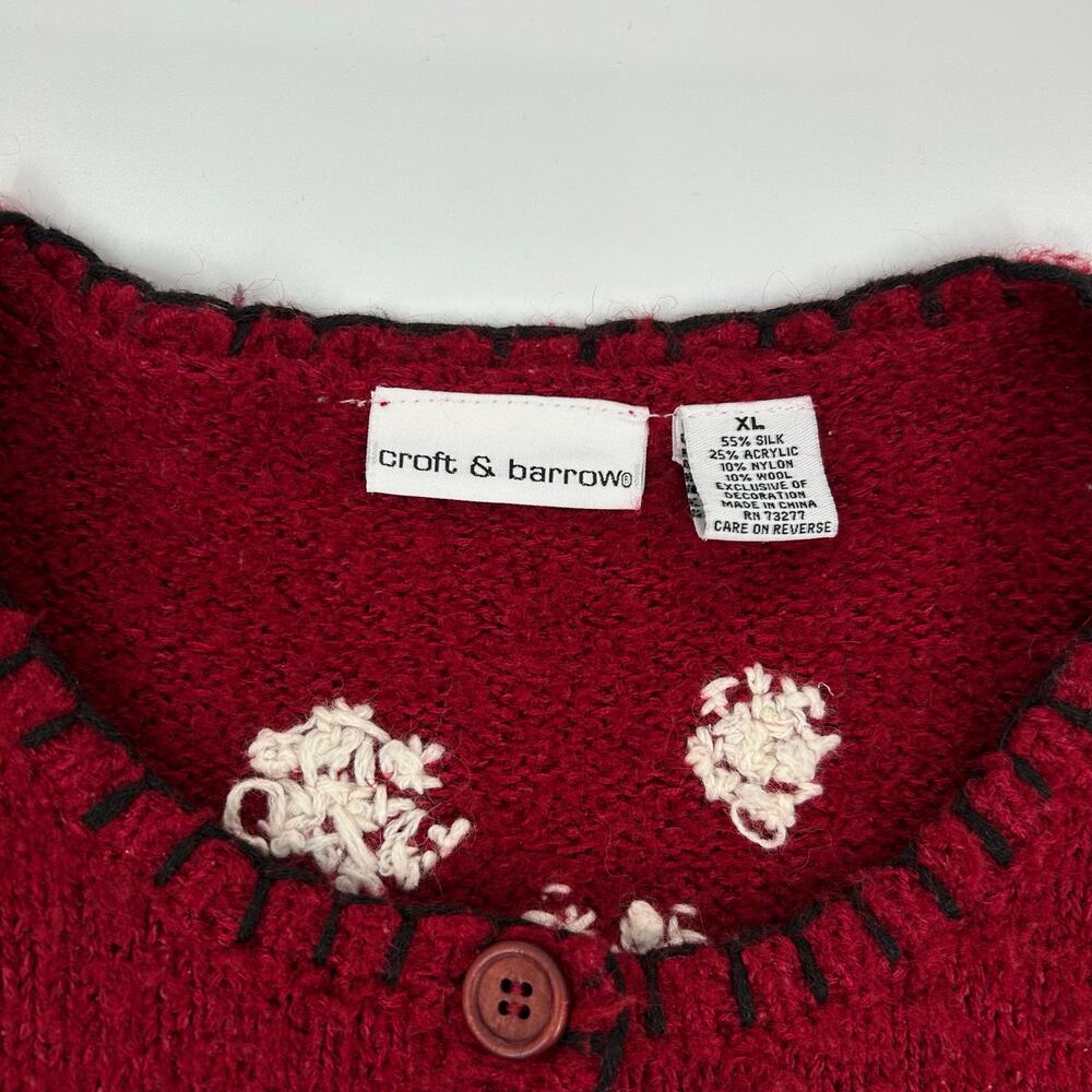 Vintage y2k womens Croft & Barrow Ugly Knit Button Up Cardigan Christmas Sweater - Picture 3 of 6